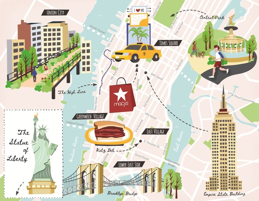 Illustrated map of New York City