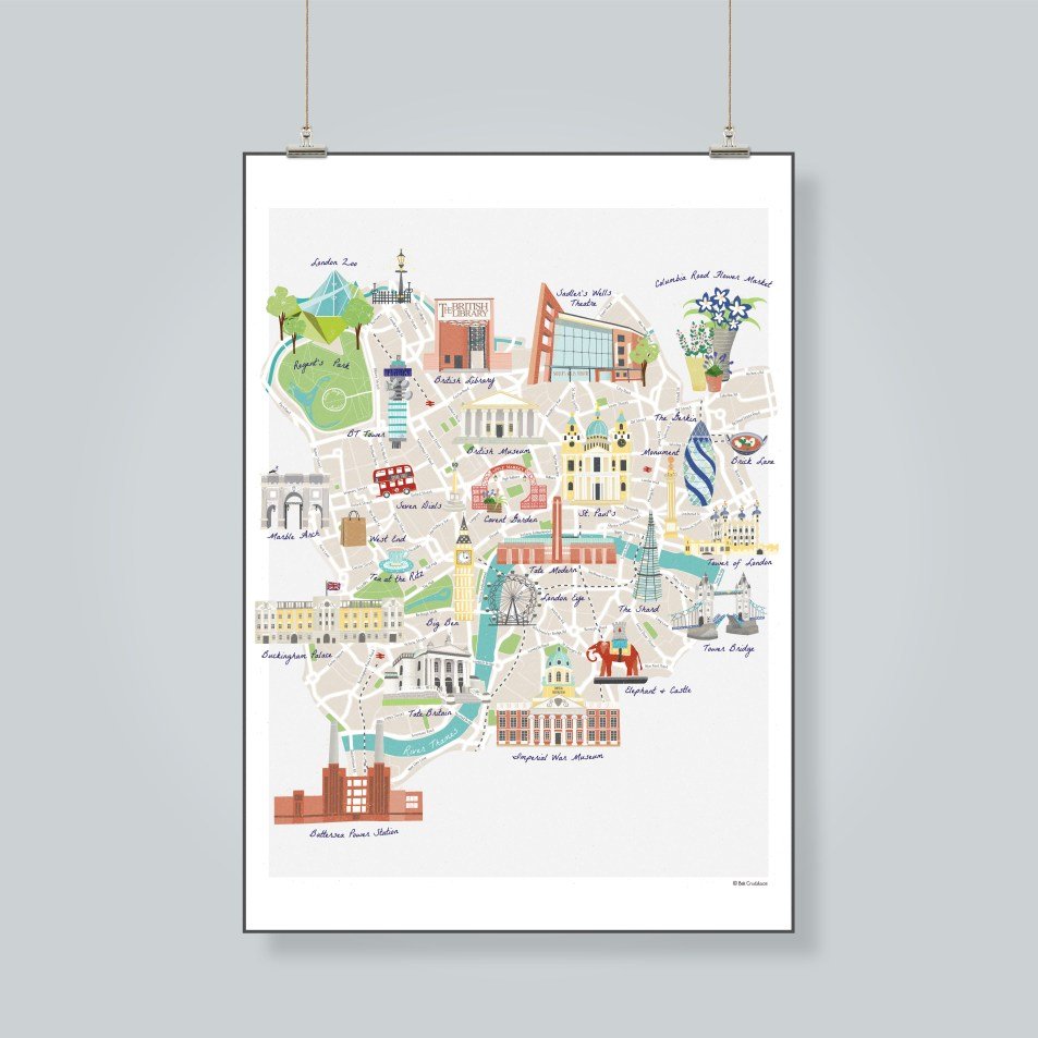 map of London landmarks print