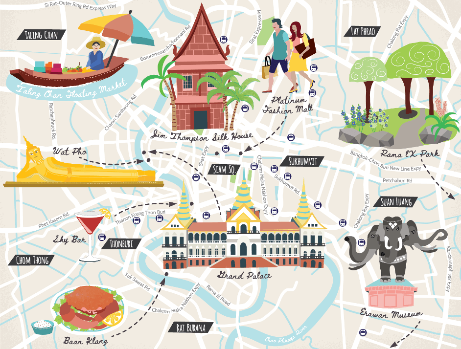 tourist attraction map in bangkok