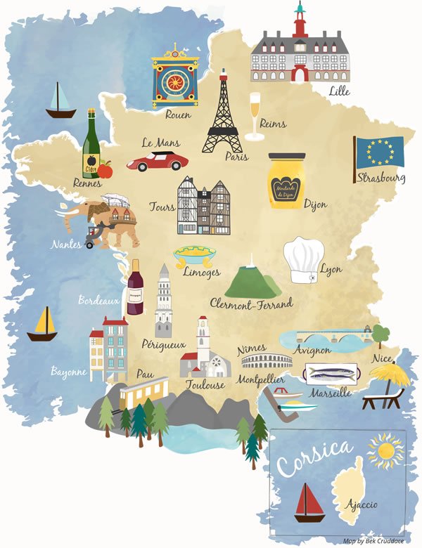 Illustrated maps of France cities