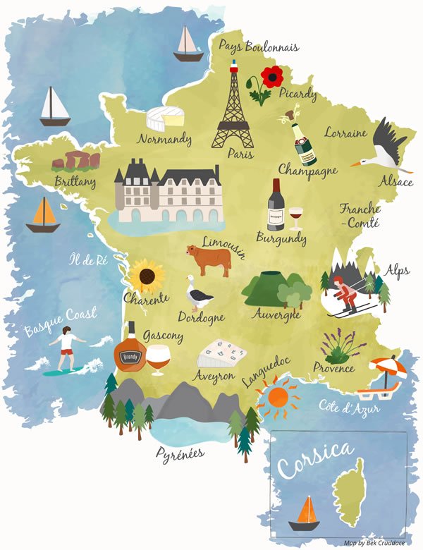 Illustrated maps of France Regions