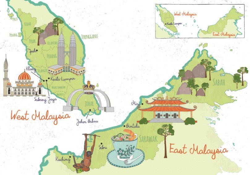 Illustrated Tourist Map of Malaysia