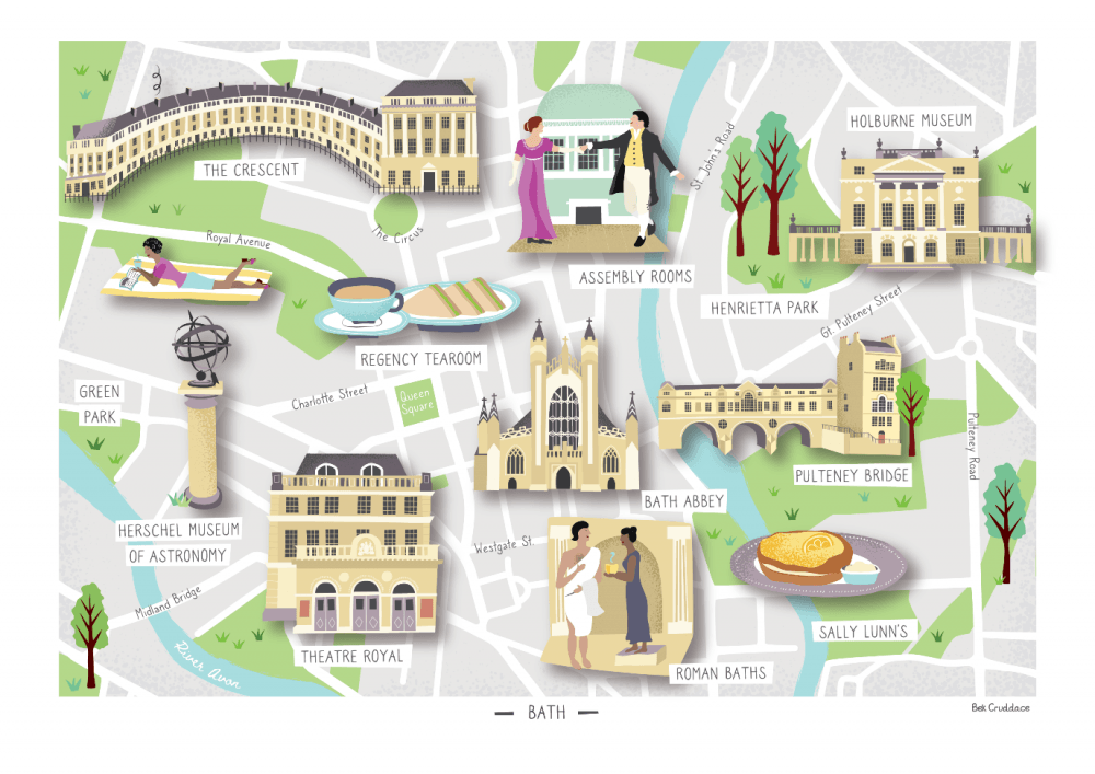 Bath illustrated map print