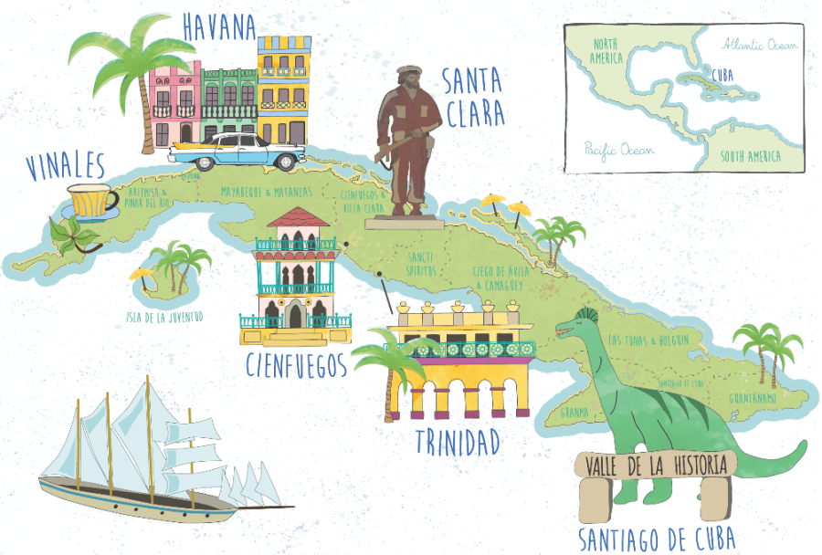 Illustrated map of Cuba