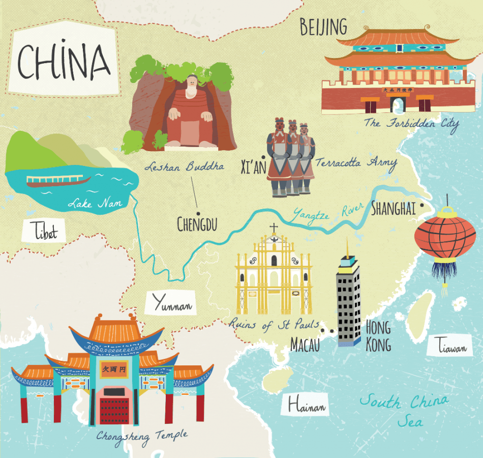 Illustrated map of China by Bek Cruddace