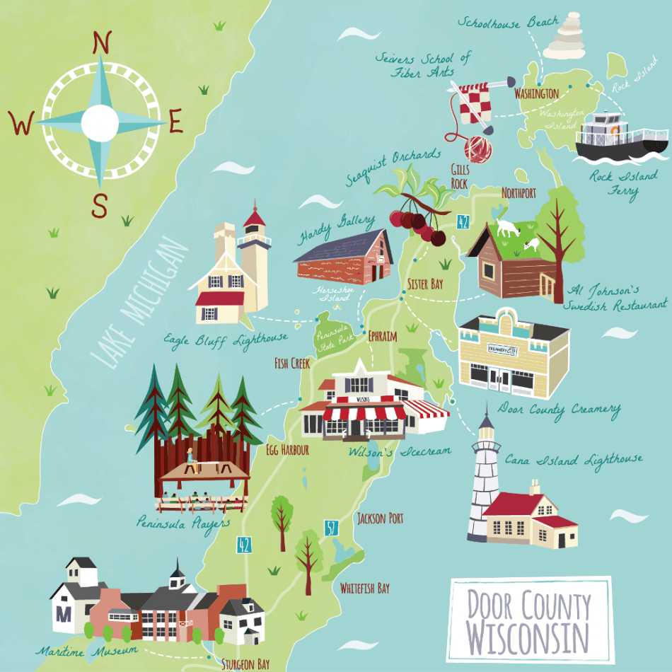 Landsend promotional illustrated map of door county