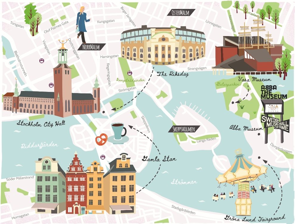 Illustrated map of Stockholm