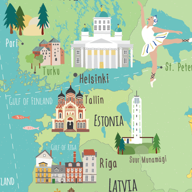 illustrated Europe map Estonia