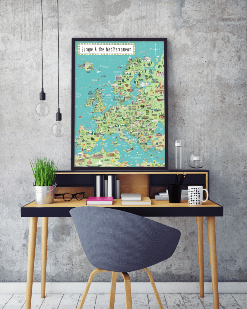 illustrated Europe map framed