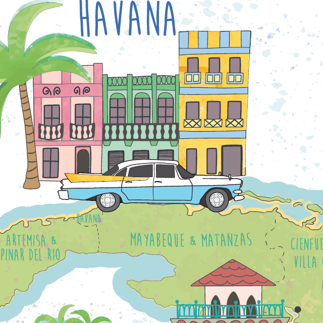 illustrated map of Cuba detail