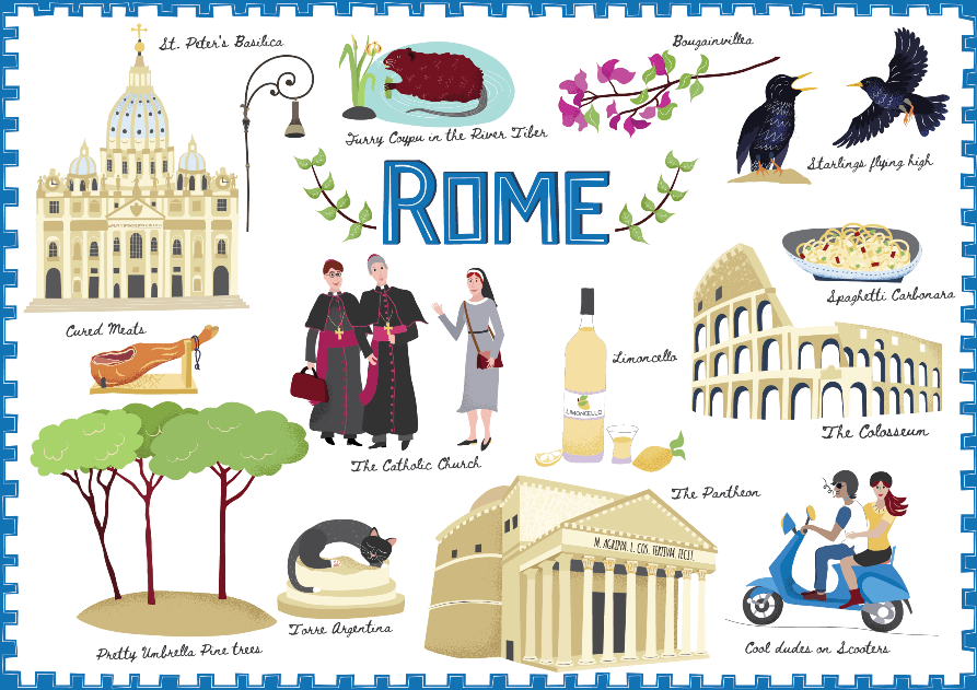 Illustrated elements of Roman life