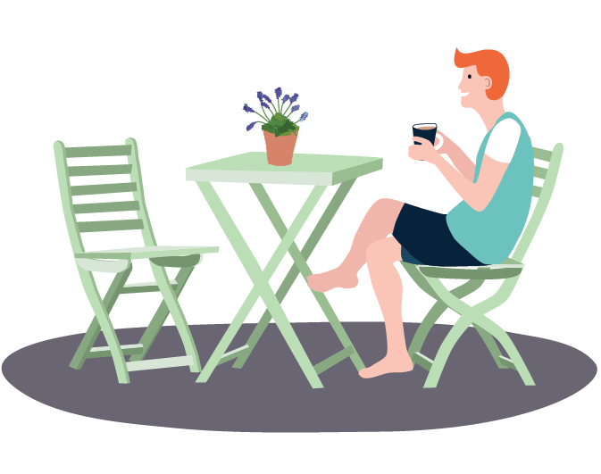 man in garden working from home illustration