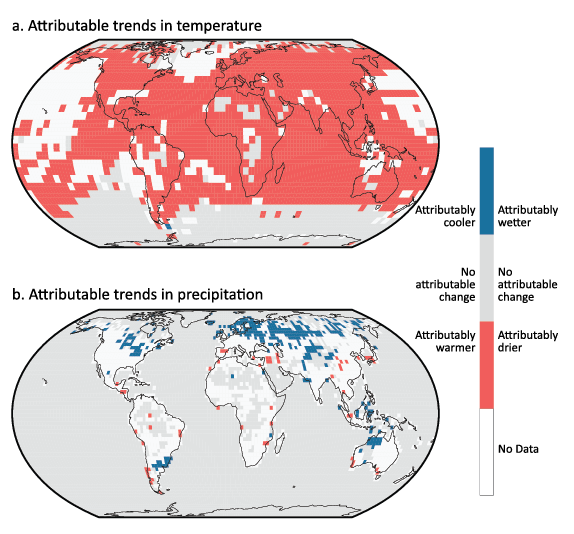 Global map showing trends in temperature and precipitation