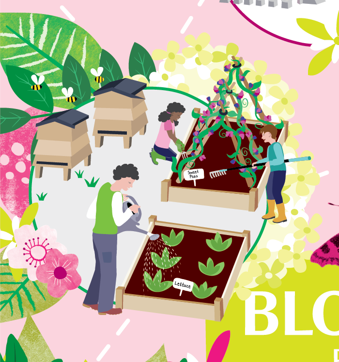 People tending an allotment